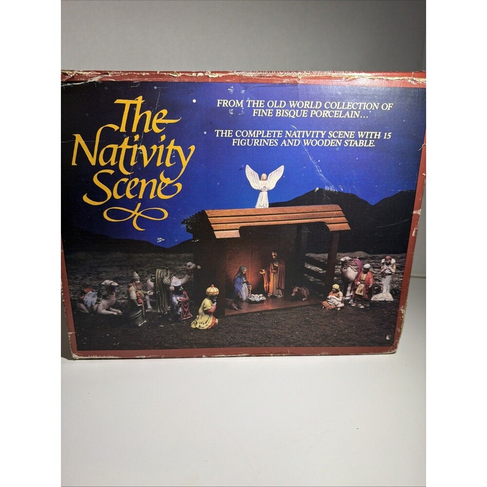 Vtg Old World Collection Porcelain The Nativity Scene 15pc & Stable JASCO 703